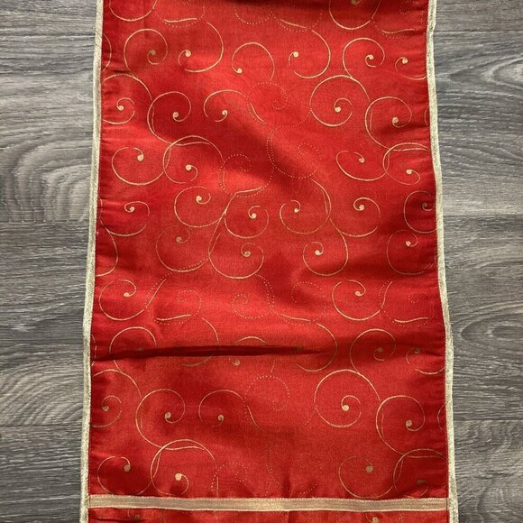 Beaded Christmas Tree Table Runner 70" x 13.75" Red Gold Green Holiday Decor - Picture 8 of 8